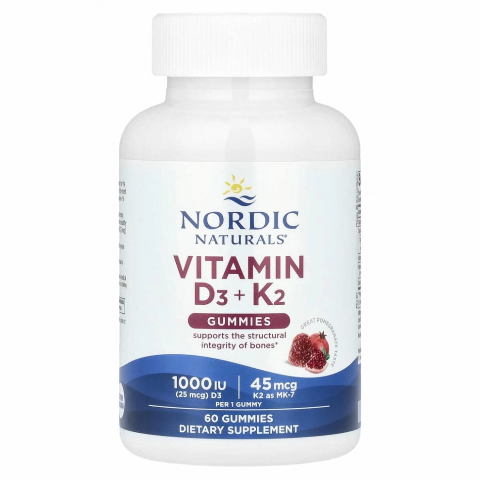 Nordic Naturals Vitamin D3 + K2 Gummies (granat, 60 ta chaynaladigan konfet) (31160) sotib olish