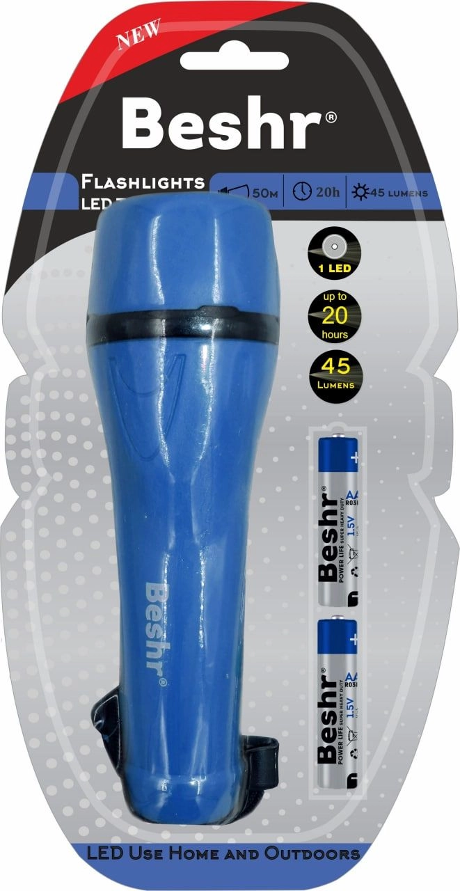 Фонарь Beshr FLASHLIGHT LED TORCH PT1L2AA-2R6PBP (ЧЕРНЫЙ, КРАСНЫЙ, СИНИЙ ) недорого