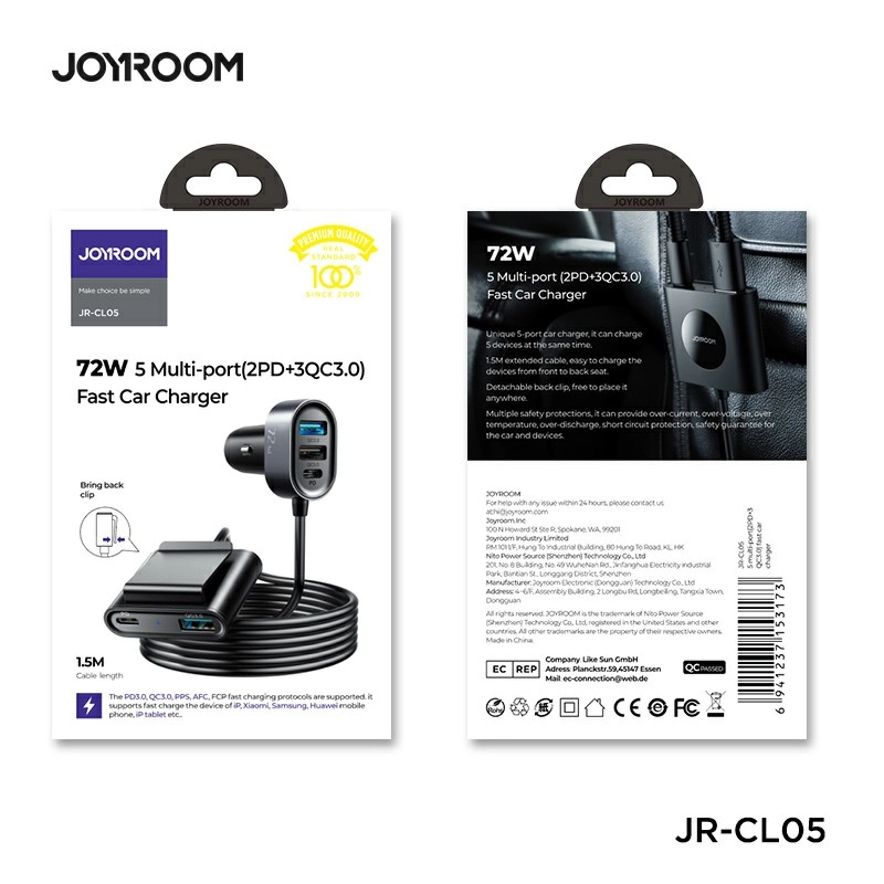 Автомобиль Быстрое Зарядное Устройство Joyroom Jr-cl05 72w 5 Портов (2pd + 3qc3.0) онлайн