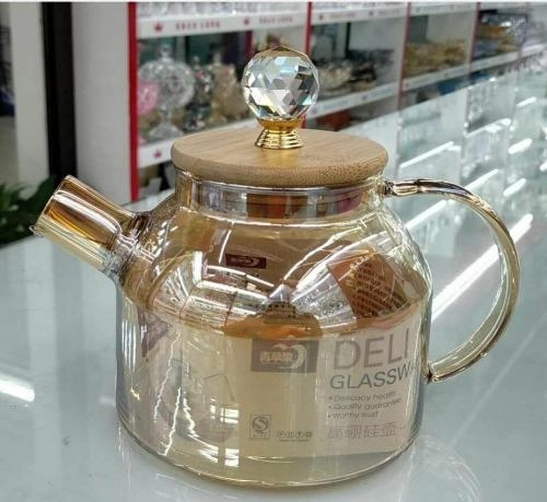 Чайник заварочный стеклянный "Бочонок" с бамбуковой крышкой и фильтром пружинкой, 1 л купить