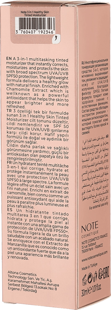 Namlantiruvchi krem NOTE 3 IN 1 HEALTHY SKIN TINTED MOISTURIZER (30 ml) O'zbekistonda