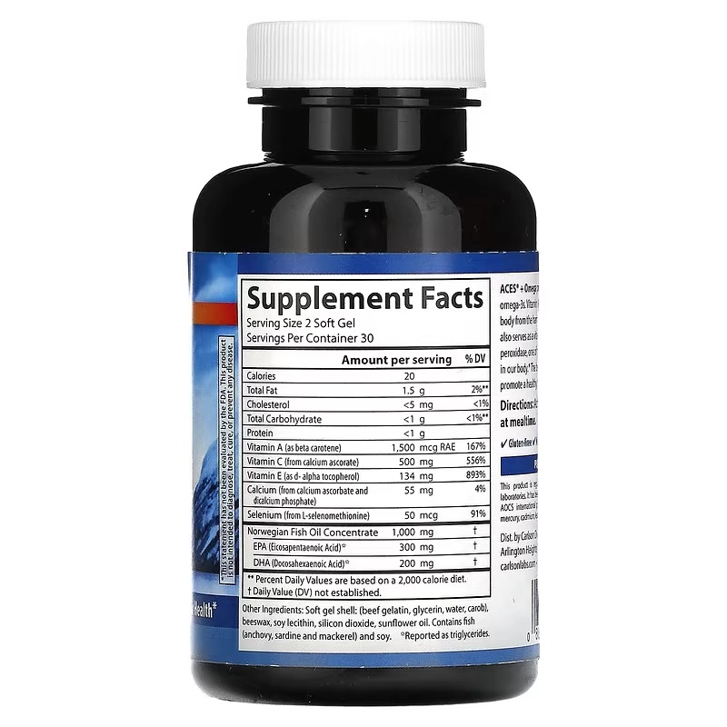 Carlson, ACES + Omega, 60 yumshoq tabletkalar (44400) arzon