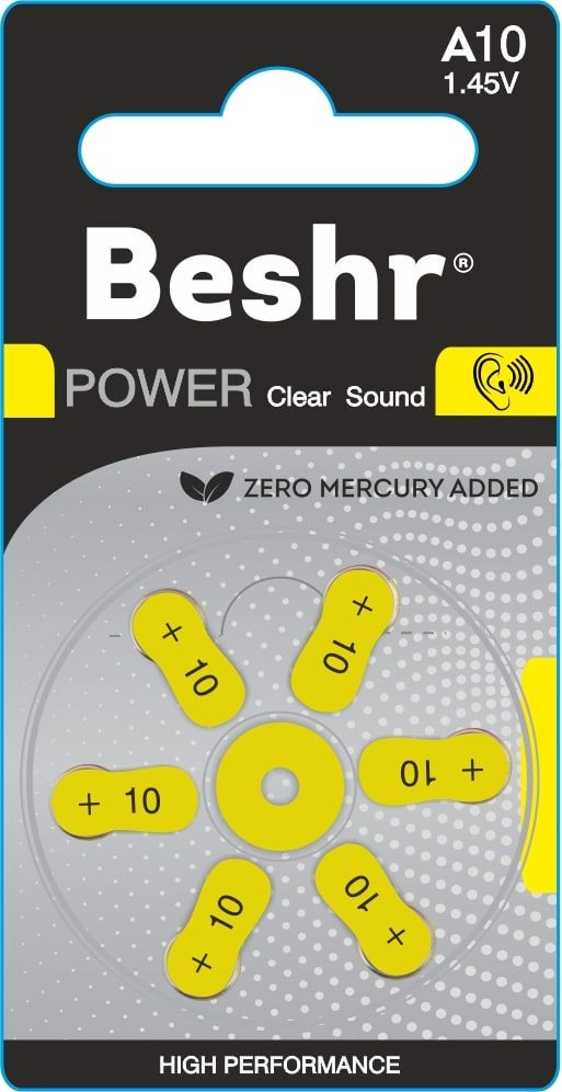 Батарейка для слуховых аппаратов BESHR Power ClearSound A10 6B - фото №2 Батарейка для слуховых аппаратов BESHR Power ClearSound A10 6B купить
