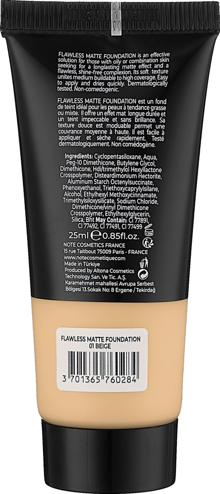 NOTE FLAWLESS MATTE FOUNDATION SPF15 30ml tonal kremi arzon