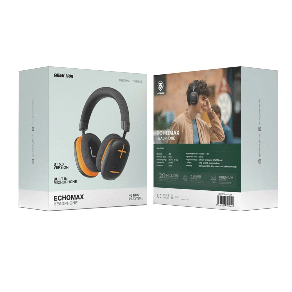 Беспроводные наушники Green Lion Echo Max чёрно-оранжевые недорого
