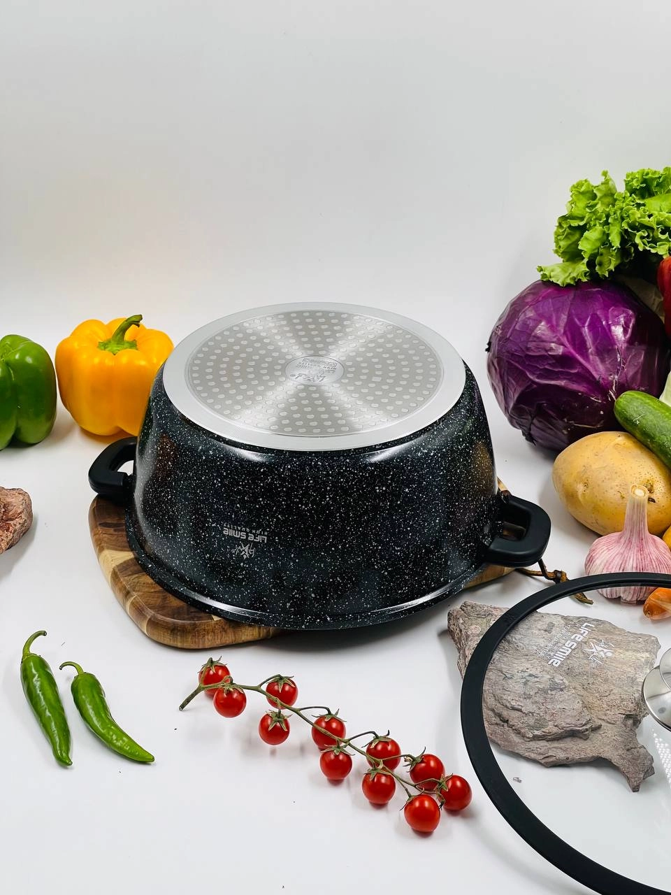 Казан  со стеклянной крышкой Life Smile 32см 9,8л, Black недорого