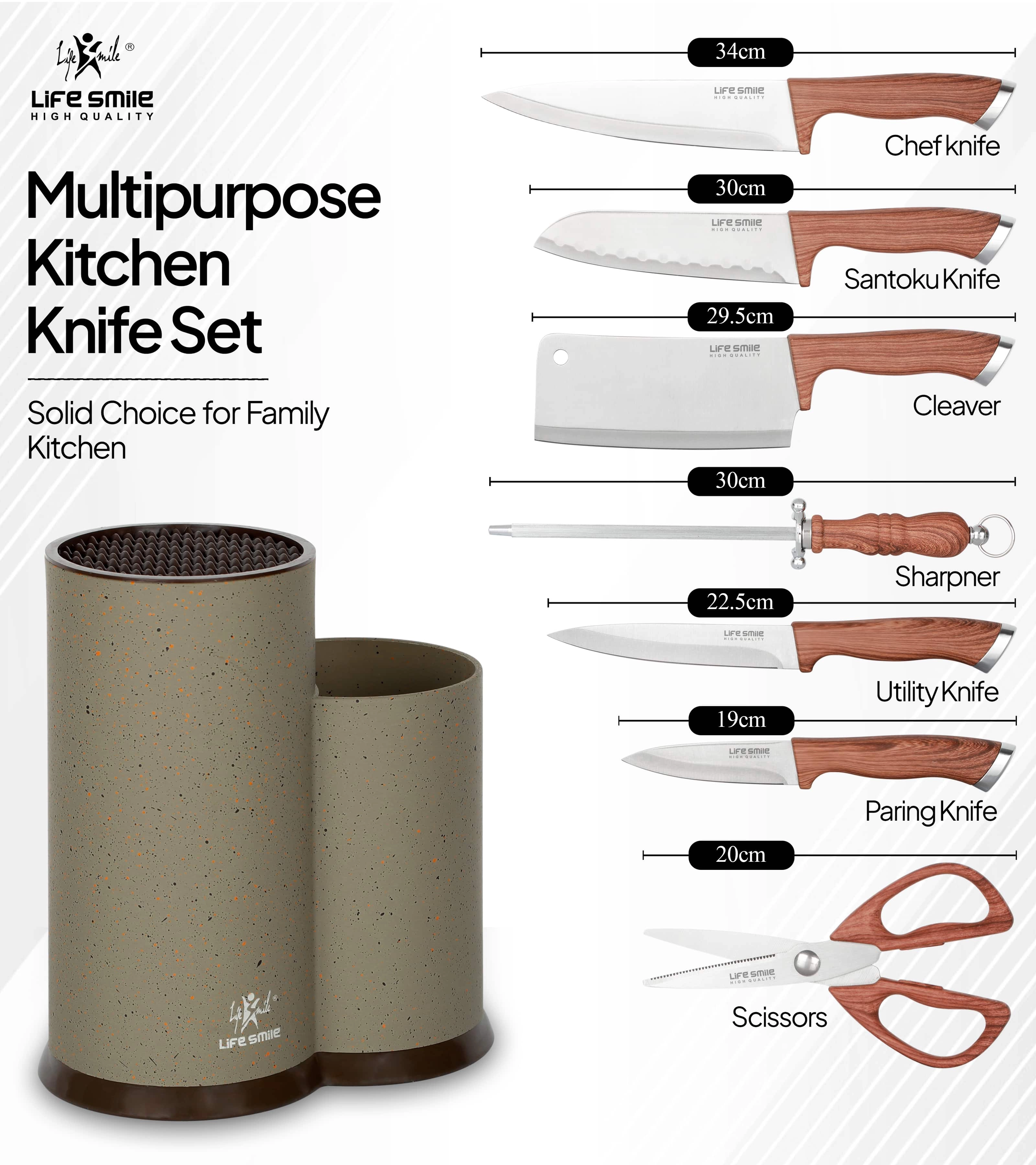 Набор ножей от Life Smile  (8 предметов круглый) недорого