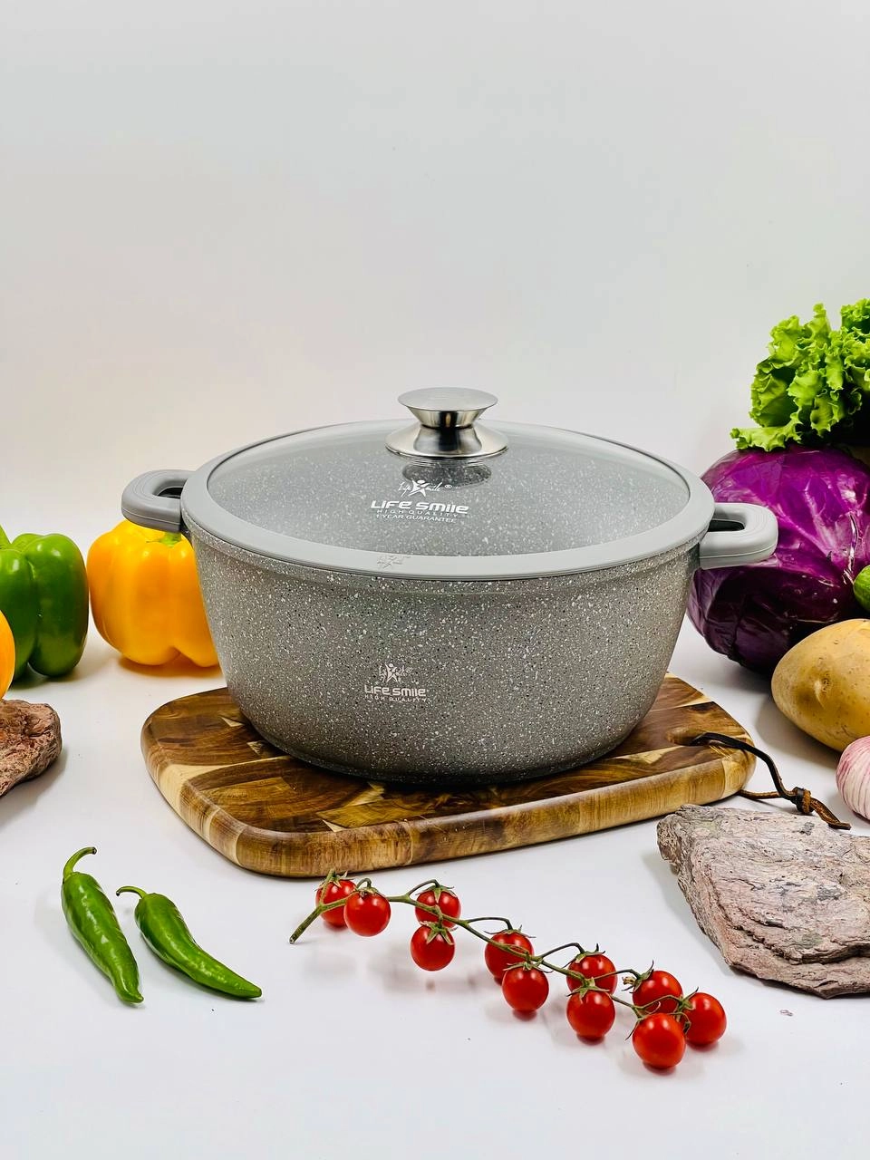 Казан  со стеклянной крышкой Life Smile 32см 9,8л, BEIGE купить