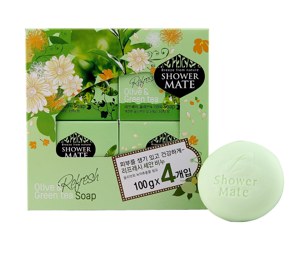 Мыло косметическое Kerasys Shower Mate Refresh Olive & Green Tea Soap 4 шт по 100 гр купить