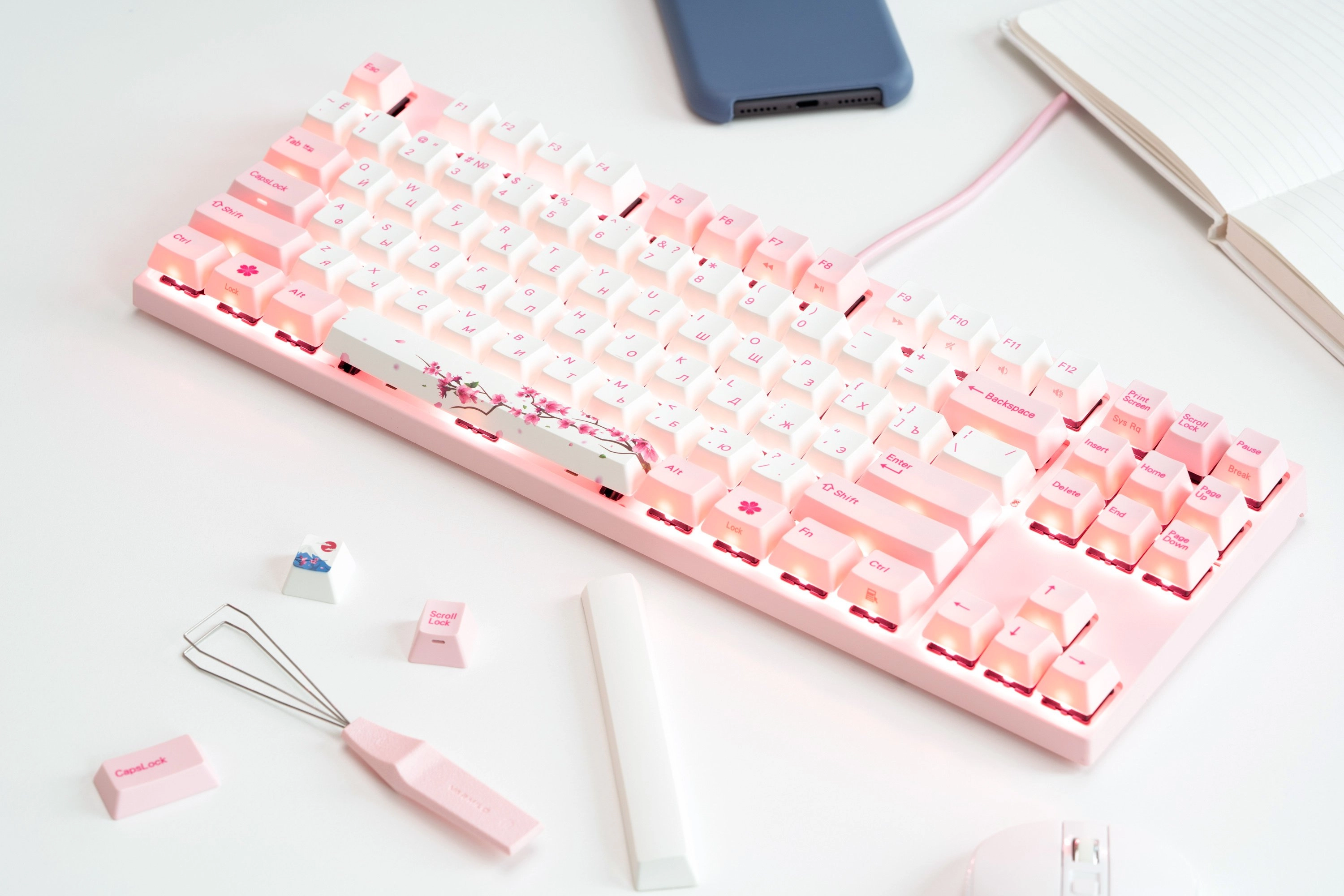 Клавиатура Varmilo VA87M Sakura, Cherry MX Blue + коврик в подарок с фото