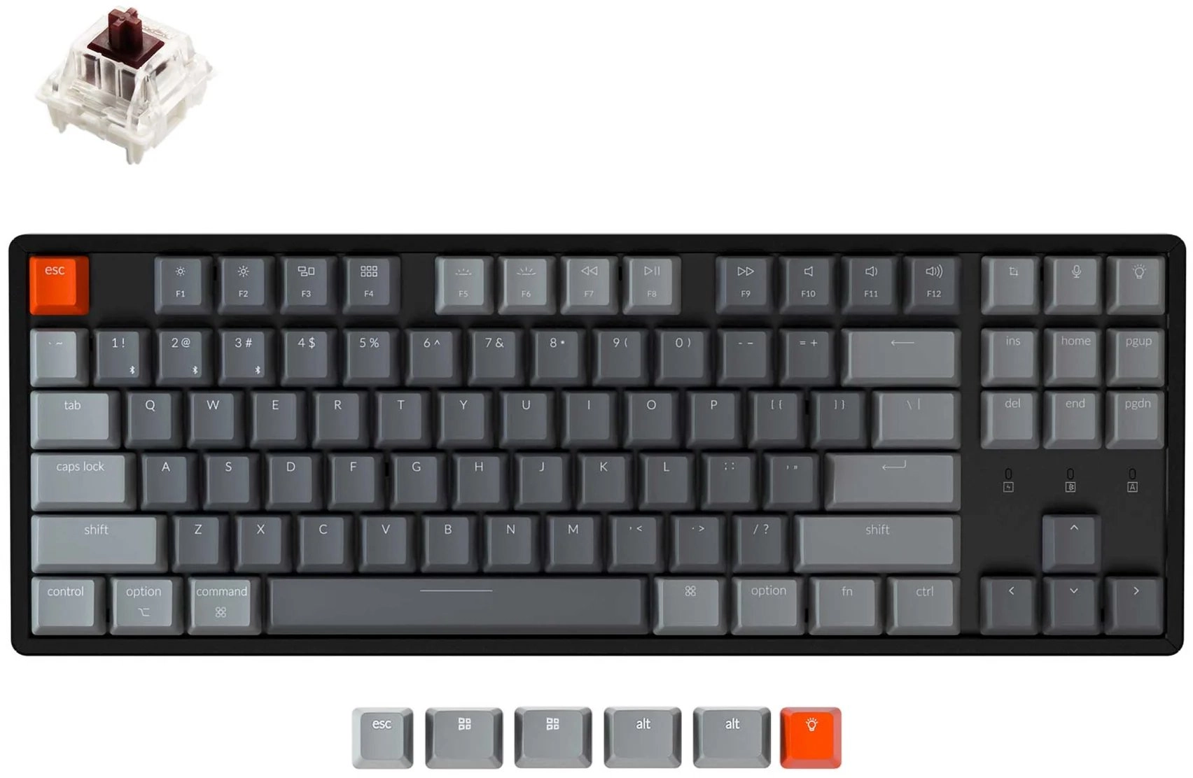 Клавиатура Keychron K8 Aluminum Frame 87 keys, Gateron Brown, Hot-Swap, RGB, Black (K8J3_Keychron) rasm bilan