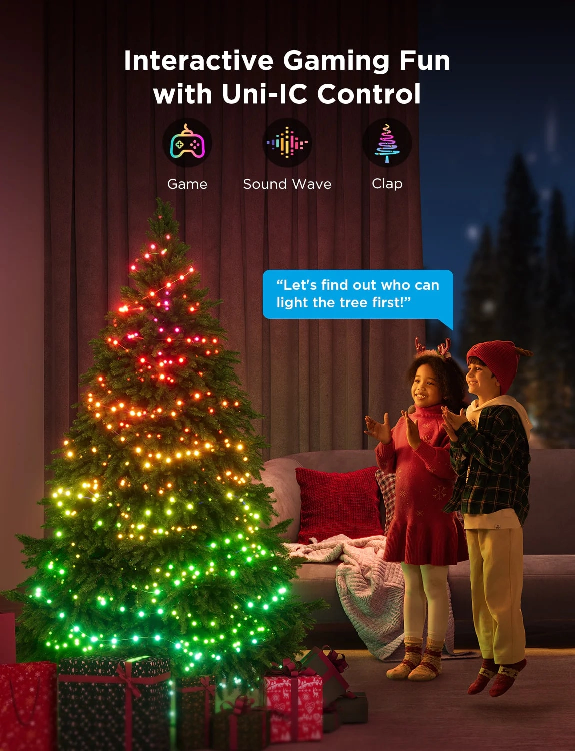 Гирлянда Smart LED Govee H70C1 Christmas Light RGB, IP65, 10м, кабель прозрачный - фото №10 Гирлянда Smart LED Govee H70C1 Christmas Light RGB, IP65, 10м, кабель прозрачный с фото