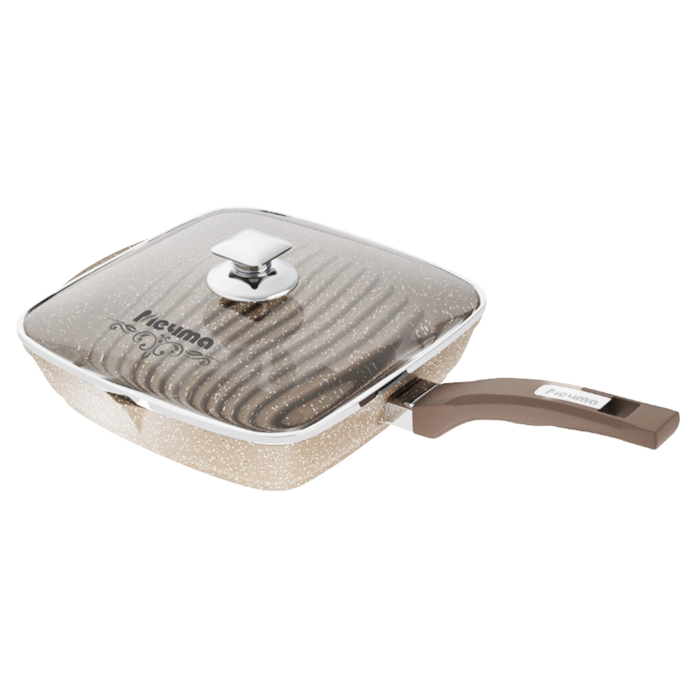 Сковорода Мечта квадрат несъемной ручкой и крышкой коричневый (28см) купить