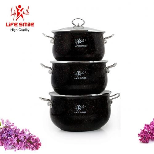 Набор эмалированных кастрюль (3 кастрюли) Lifesmile  (чёрный, синий, бардовый, серый) в Узбекистане