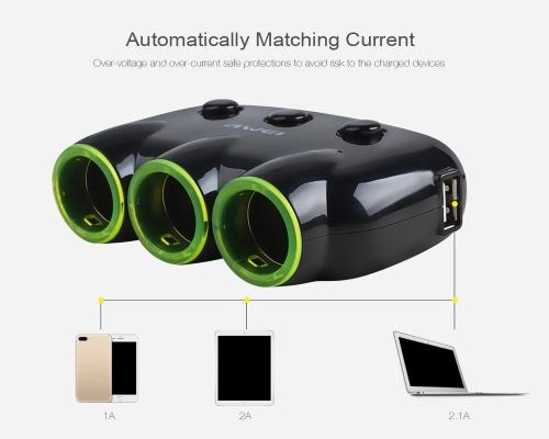 Разветвитель автомобильного прикуривателя AWEI C-35 3Ports/2USB/3,1A Black купить