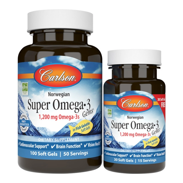 Carlson, Super Omega-3 Gems,1200 мг, 100 + 30 капсул (600 мг в 1 капсуле) (15340) купить