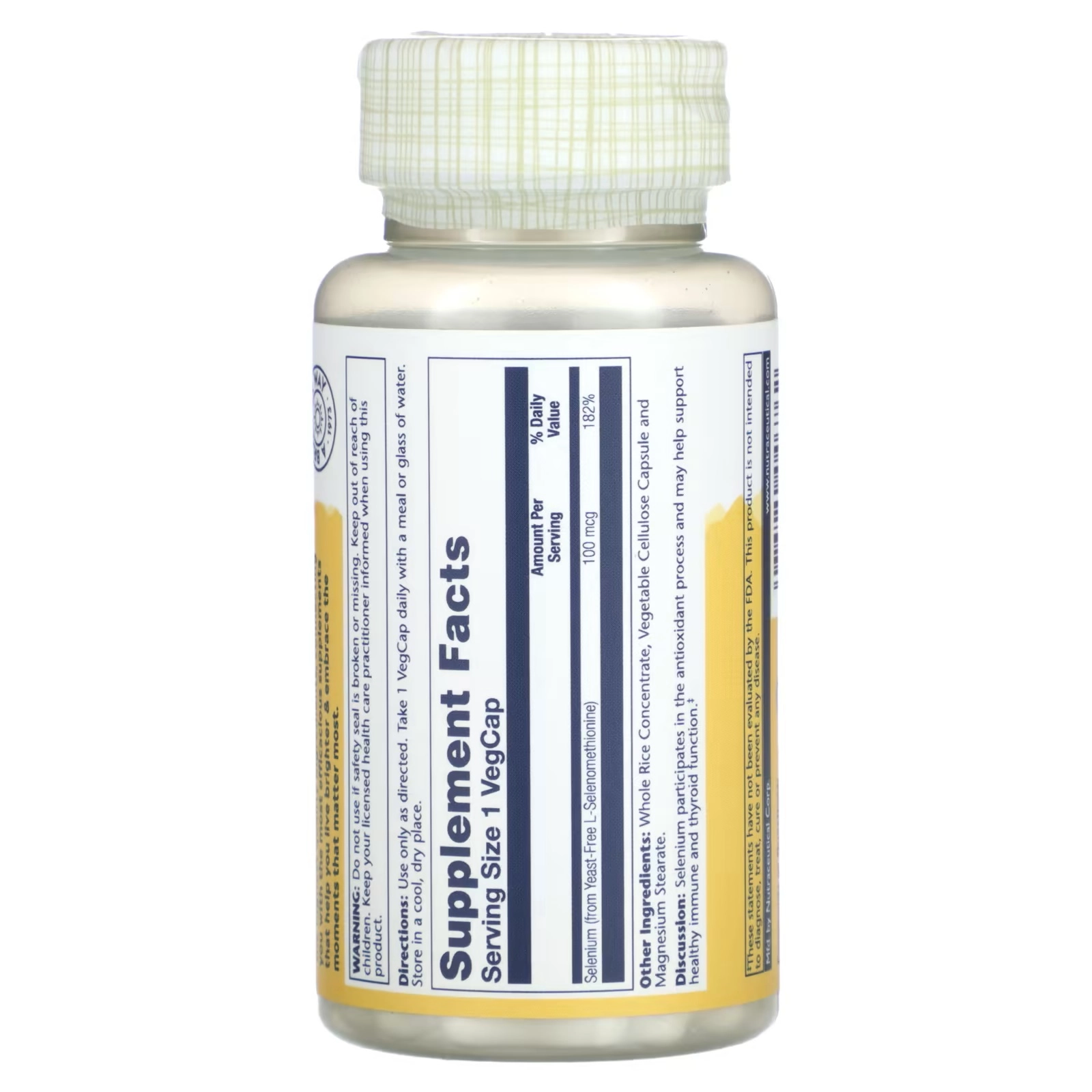 Solaray, Бездрожжевой селен, 100 мкг, 90 вегетарианских капсул (04676) недорого