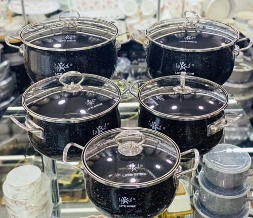 Набор эмалированных кастрюль Lifesmile (чёрный, синий, бардовый, серый) цена