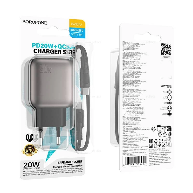 Зарядное устройство Borofone BAS54A Type-C PD20W рассрочка