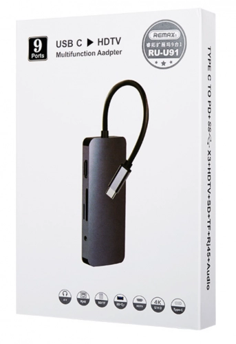 Remax RU-U91 HDMI + PD + RJ45 9in1 USB hab - rasm №5 Remax RU-U91 HDMI + PD + RJ45 9in1 USB hab onlayn