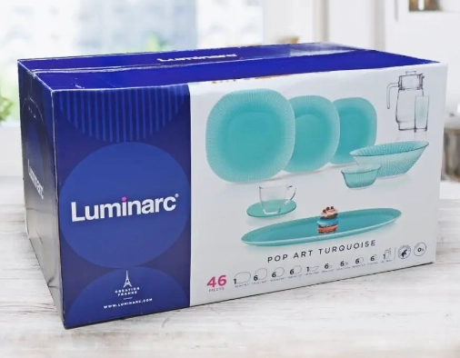 Luminarc Carine Pop Art Turquoise 46 ta element Stol servisi (P2048) arzon