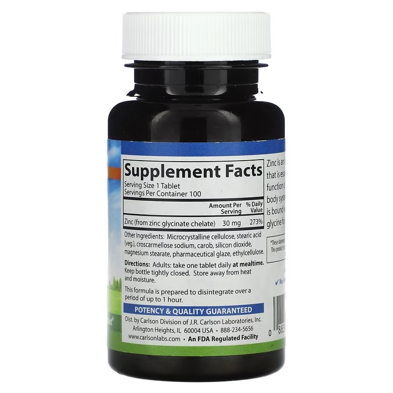 Carlson, Xelatlangan Tsink, 30 mg, 100 tabletka (05771) arzon