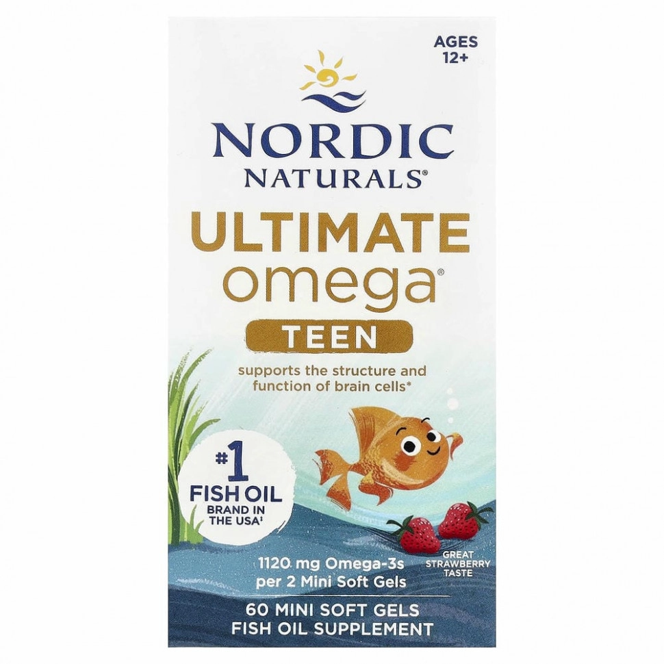 Nordic Naturals Ultimate Omega 2X Teen Омега-3 для подростков, 60 капсул, клубника (06110) купить