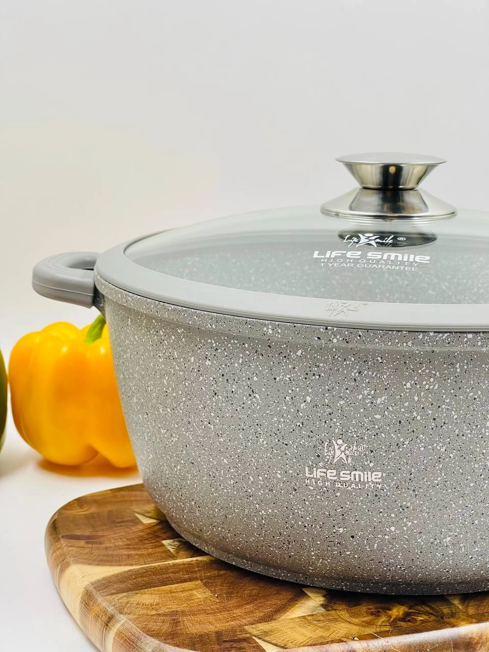 Казан  со стеклянной крышкой Life Smile 28см 6,7л, BEIGE недорого