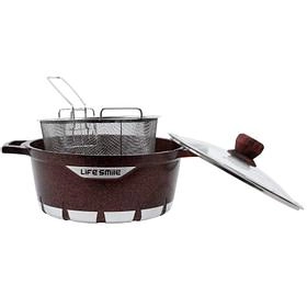 Granit qoplamali, 28 sm Lifesmile kastryul-fri pishirgichi (qora, kulrang, to‘q qizil) O'zbekistonda