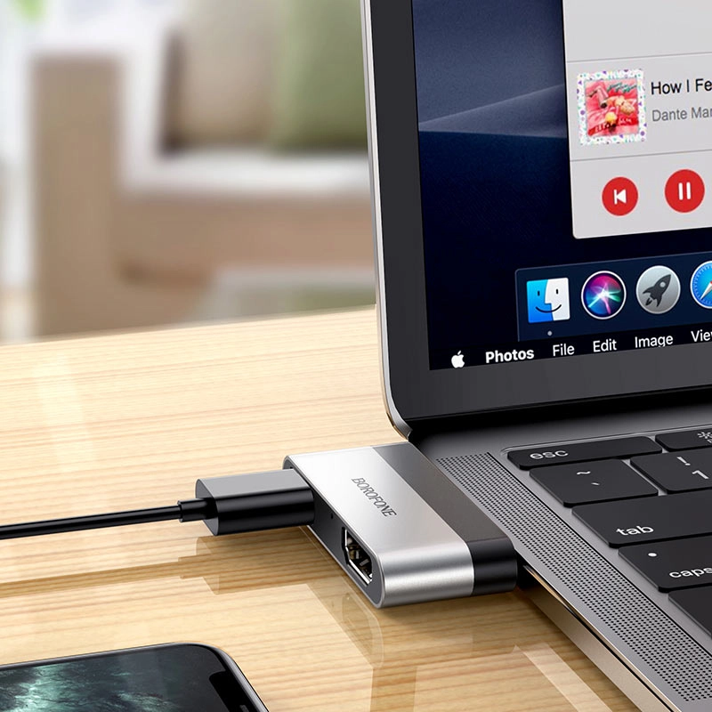 Type-C - USB3.0 + HDMI Borofone DH2 adapteri O'zbekistonda