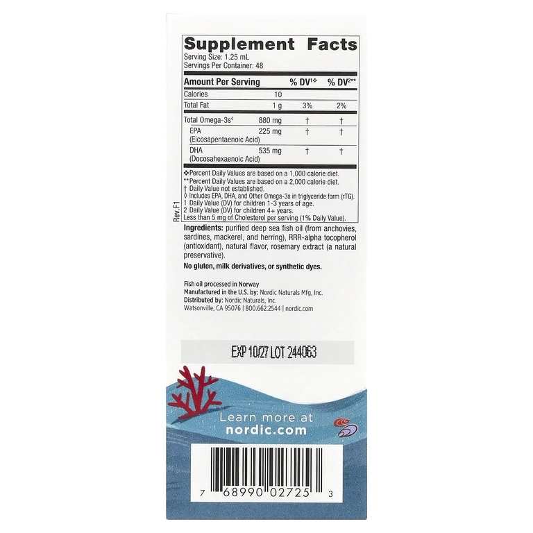 Nordic Naturals, Children&rsquo;s DHA Xtra, mevali punch ta&rsquo;mi, 880 mg, 60 ml (2 suyuq fl oz) (02725) arzon