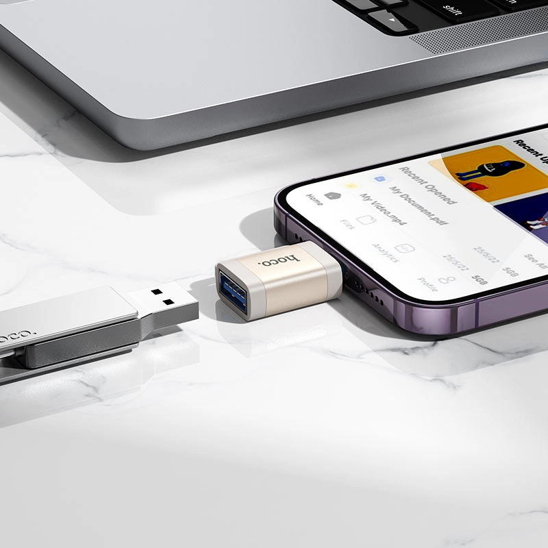 Переходник Hoco UA31A Lightning на USB-A серый в Узбекистане