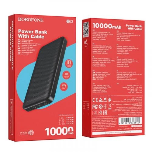 Borofone BJ3 Minimalist 10000mAh qora portativ akkumulyatori onlayn