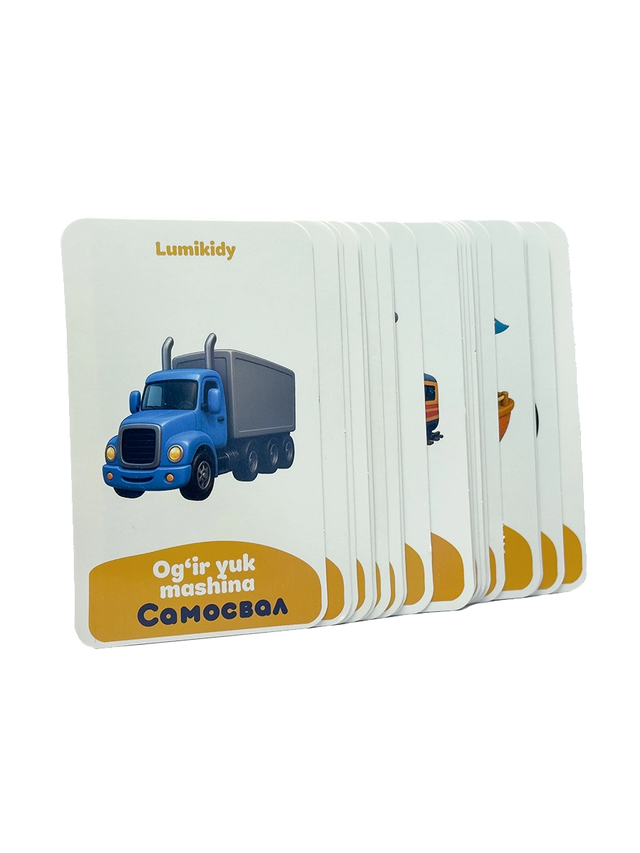 Bolalar rivojlanishi uchun kartochkalar: Transportlar - Транспорт (rus tilida) narxi