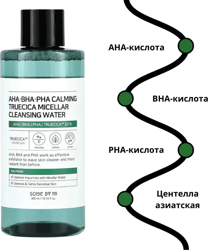 Тонер для лица Some By MI  AHA-BHA-PHA Calming trueicca Micellar Cleansing Water 300 ml в Узбекистане
