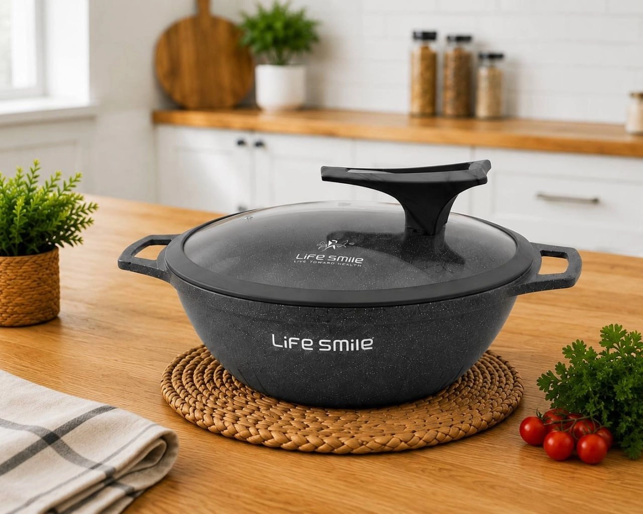 Life Smile yassi WOK qozon 32sm 6.1l , Graphite Gray sotib olish