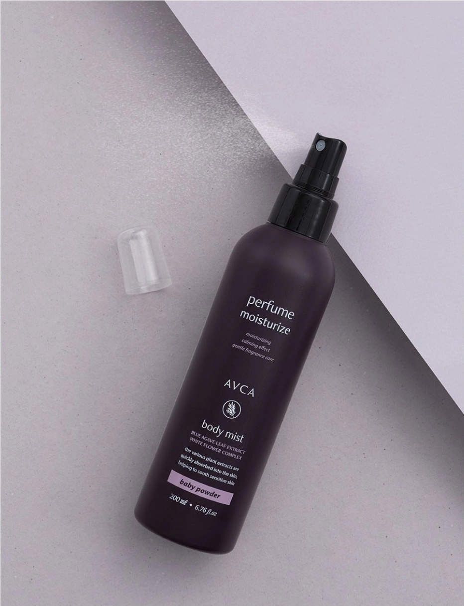 Bolalar pudrasi iforli parfyumlangan tana misti AVCA Baby Powder Body Mist, 200 ml sotib olish