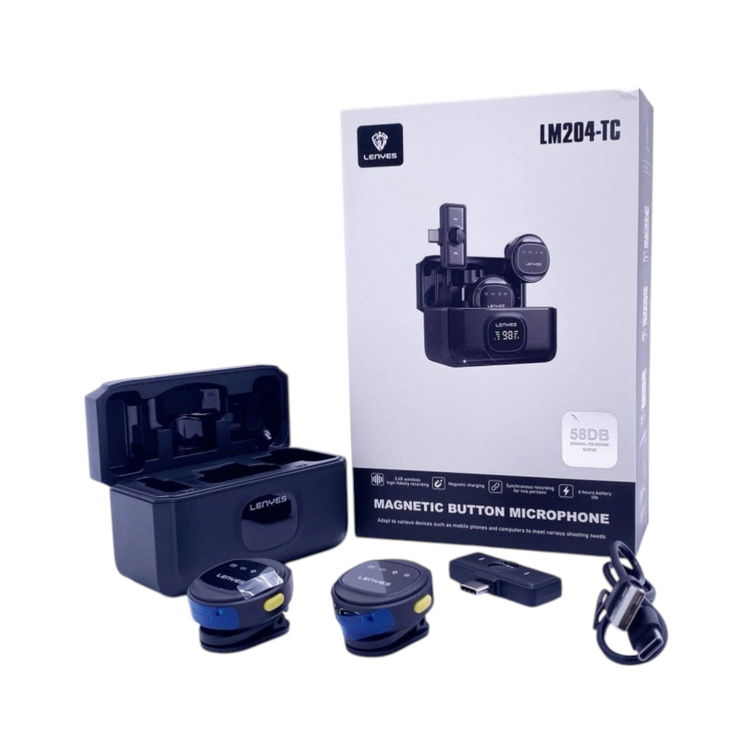 LENYES Wireless LM204-TC Type-C 3x1 petlichka simsiz mikrofoni , Black yetkazib berish