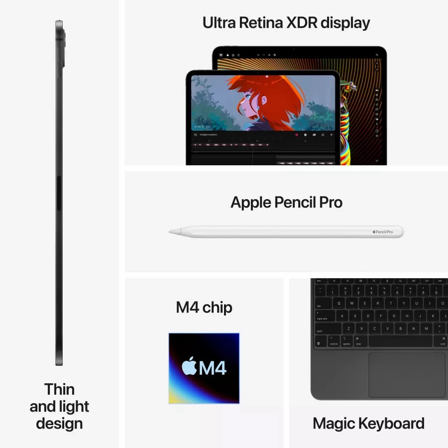 Apple iPad Pro 13 (M4) 1TB Wi-Fi+Cellular 5G Space Black plansheti - rasm №9 Apple iPad Pro 13 (M4) 1TB Wi-Fi+Cellular 5G Space Black plansheti xususiyatlar