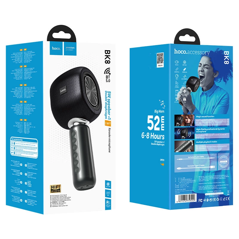 Hoco BK8 qora simsiz karaoke mikrofoni O'zbekistonda