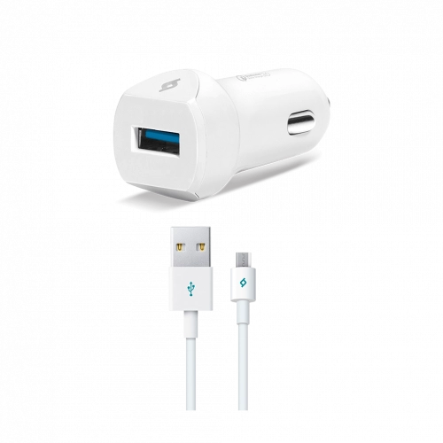Автомобильное зарядное устройство Ttec SmartCharger QC 3.0 USB 18W с кабелем Micro-USB (1.2m) White купить
