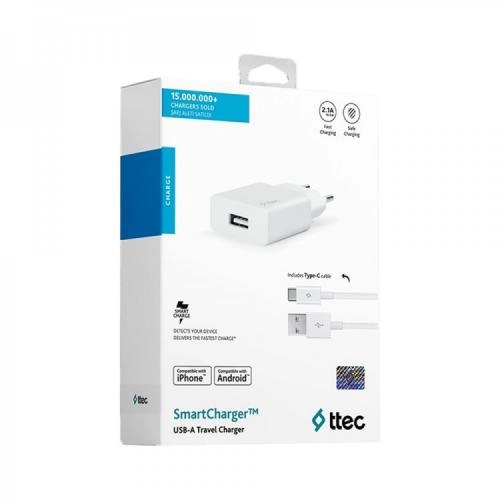 Зарядное устройство Ttec SmartCharger USB с кабелем Type-C (1m) White недорого