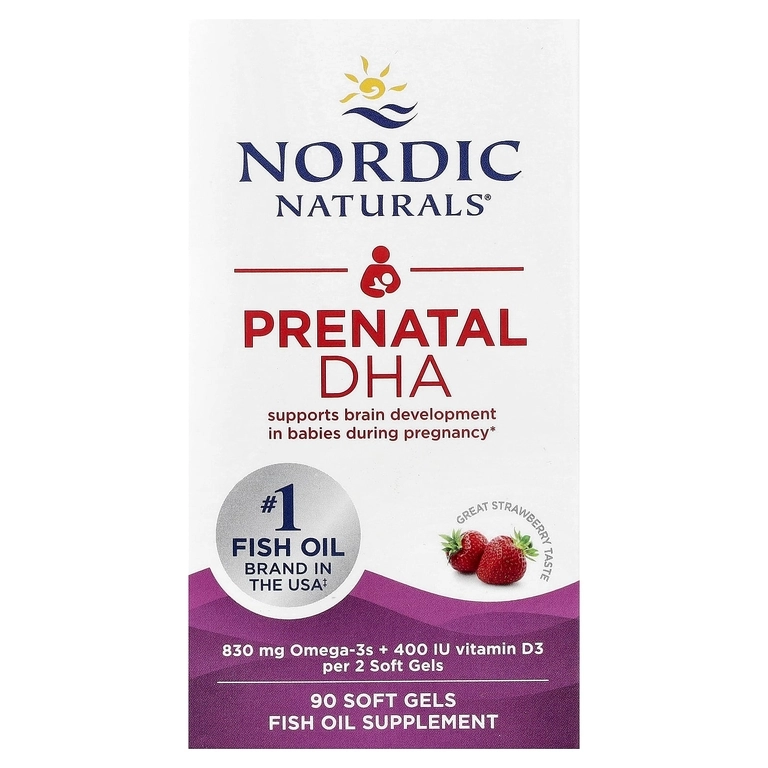 Nordic Naturals Prenatal DHA homilador ayollar uchun omega-3, qulupnay ta&rsquo;mida, 90 kapsula (01753) sotib olish