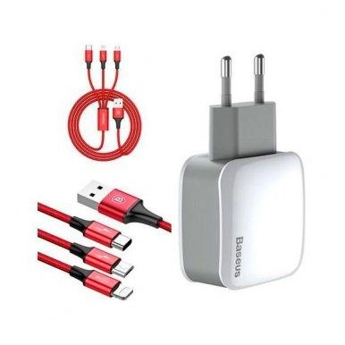 Зарядное устройство Baseus Letour Dual U Charger+3-in with 1 cable TZCL-D92 купить