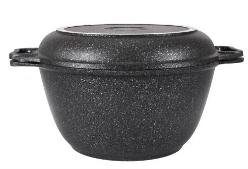 Казан с крышкой-сковородой 4л с антипригарным покрытием (темный мрамор) недорого