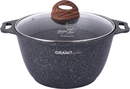 "Granit ultra" turkumidan shisha qopqoqli, kuydirmas qoplamali 4l Kukmara kastryuli (Green) sotib olish