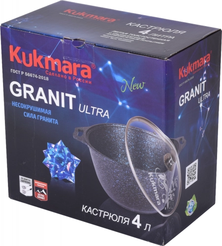 "Granit ultra" turkumidan shisha qopqoqli, kuydirmas qoplamali 4l Kukmara kastryuli (Green) onlayn
