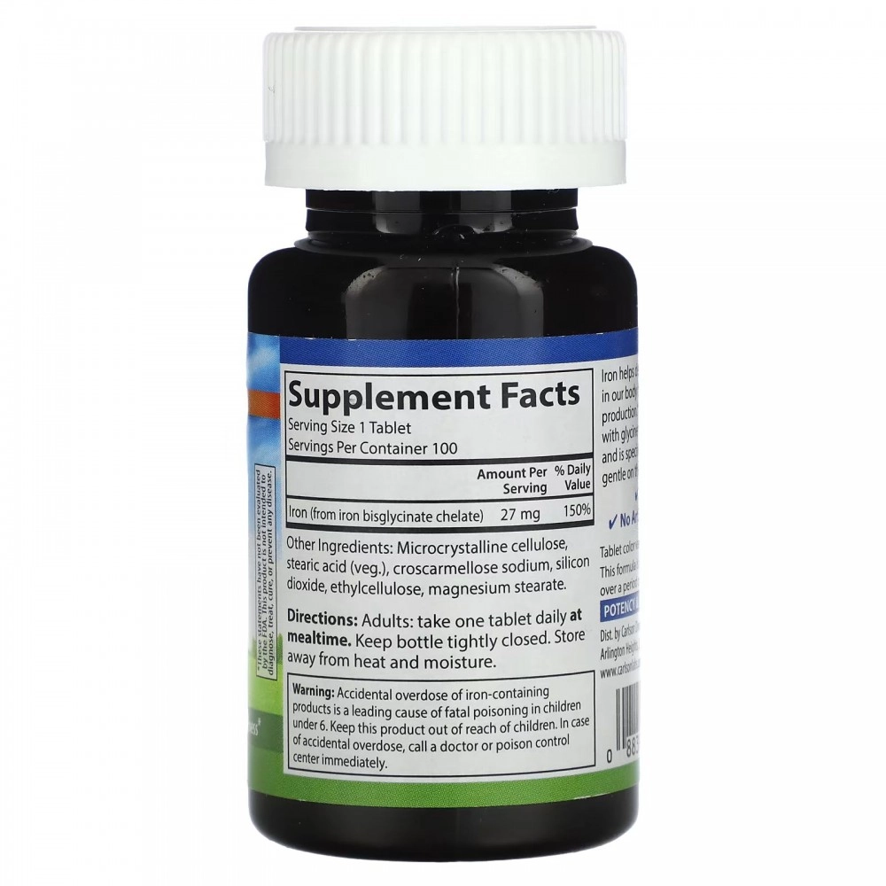 Carlson, Xelatlangan temir, 27 mg, 100 tabletka (05571) arzon