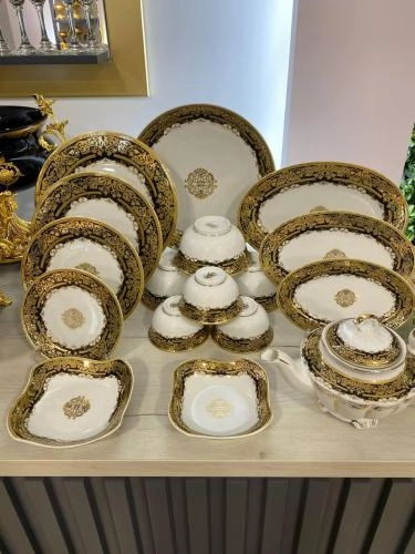 12 kishilik QUEEN chinni terma servizi (qizil, qora, yashil) arzon