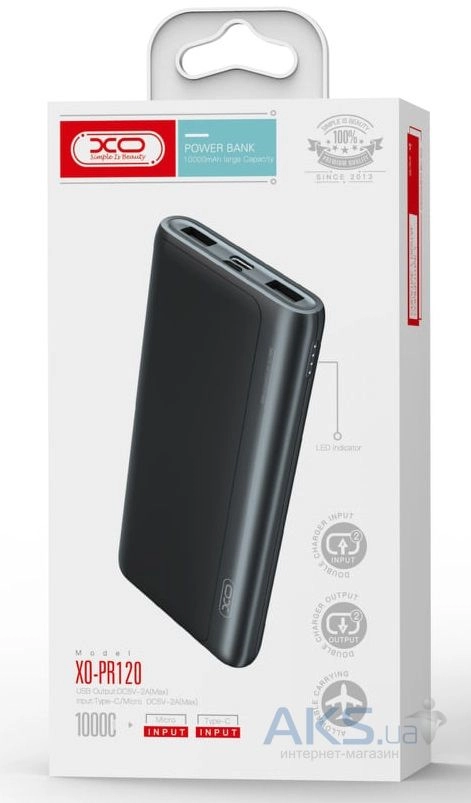 XO PR120 10000 mAh qora tashqi akkumulyatori onlayn